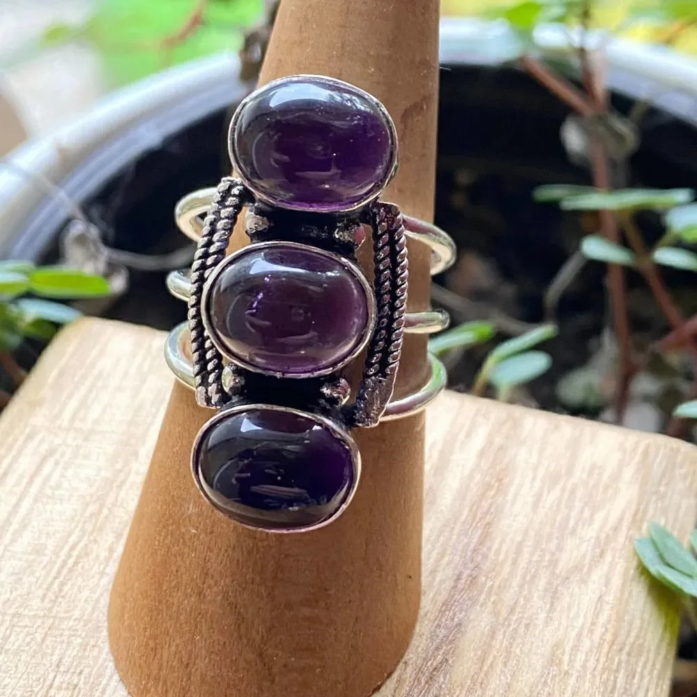Amethyst Gemstone Sterling Silver Handmade Ring Size 7